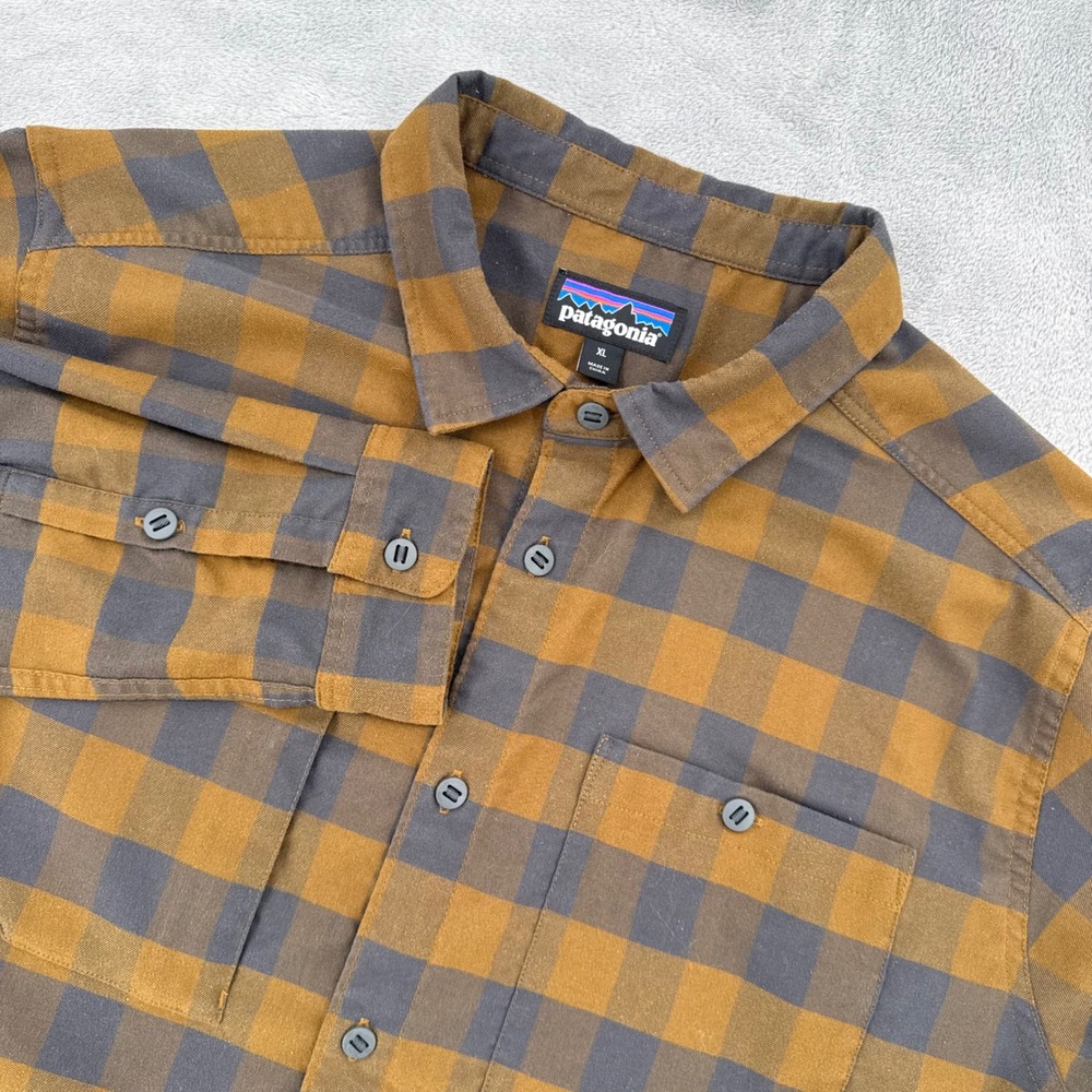Patagonia Canyonite Flannel Shirt Mens XL Brown Grey Plaid Button Down Shirt